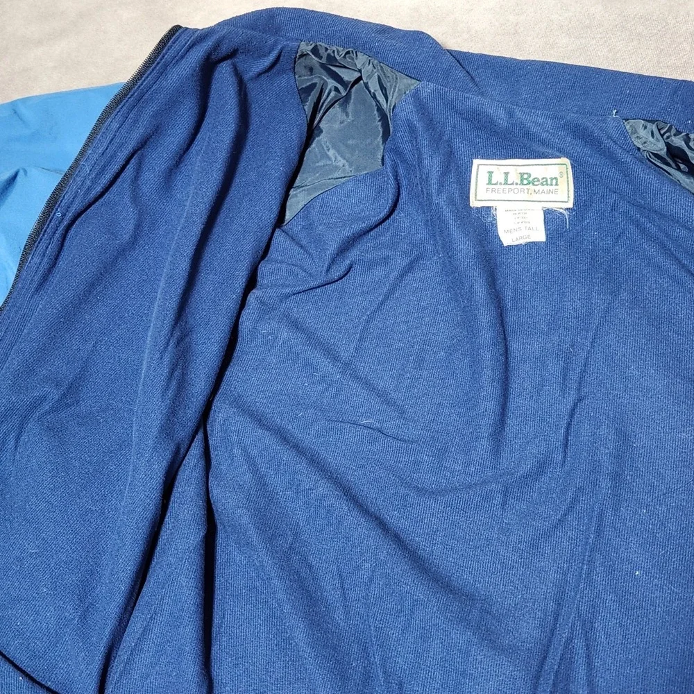 vtg Men's LL BEAN Warm Up Bomber Jacket 3 season Lined Blue windbreaker‎ L Tall